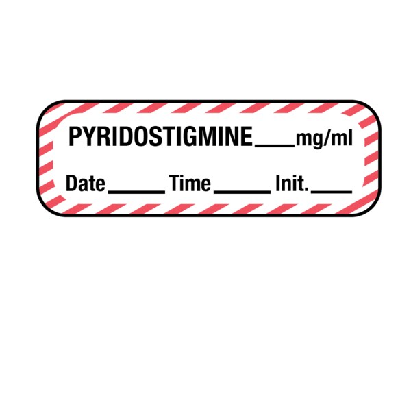 Label, Pyridostigmine 1/2" x 1-1/2" White w/Red stripes & Black